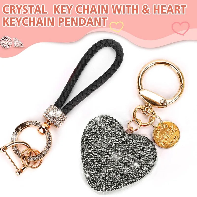 Rhinestone Heart Keychain | Crystal Car Key Ring Gift for Her Rhinestone Keychain QXL