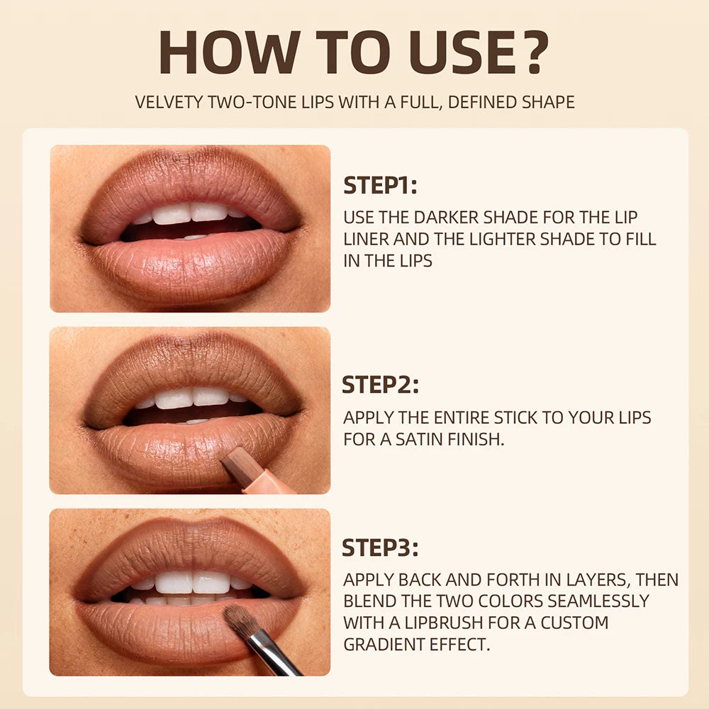 QiBest Dual Matte Lip Liner & Lipstick Pen | Waterproof Nude Dual Lip Liner Pen QXL