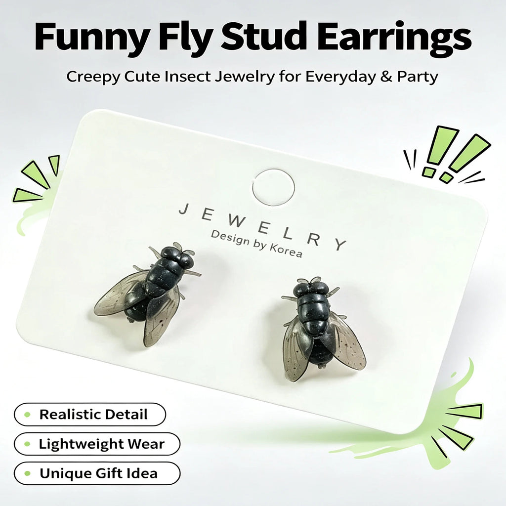 Realistic Fly Stud Earrings | Funny Insect Jewelry 2-Pack Novelty Stud Earrings QXL