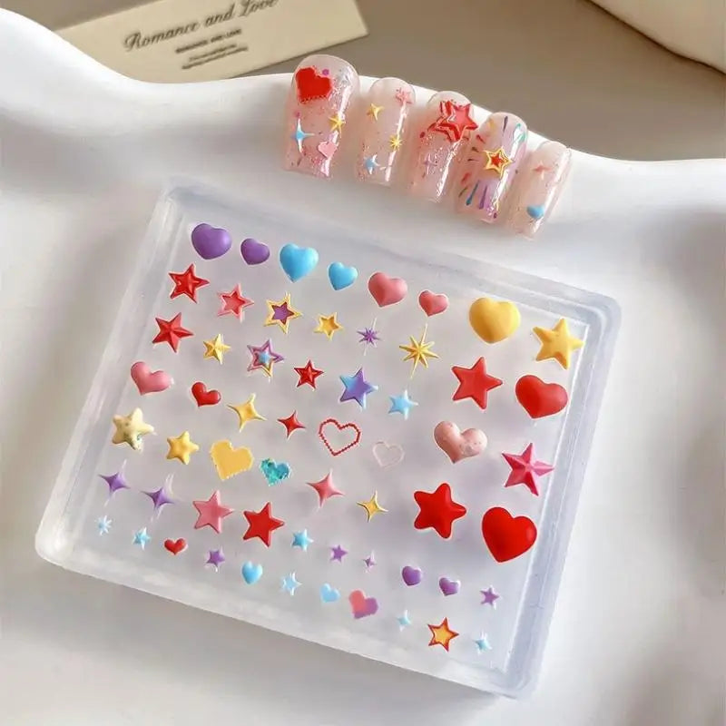 3D Heart Star Pentagram Silicone Nail Art Mold | DIY Charms Silicone Nail Mold QXL