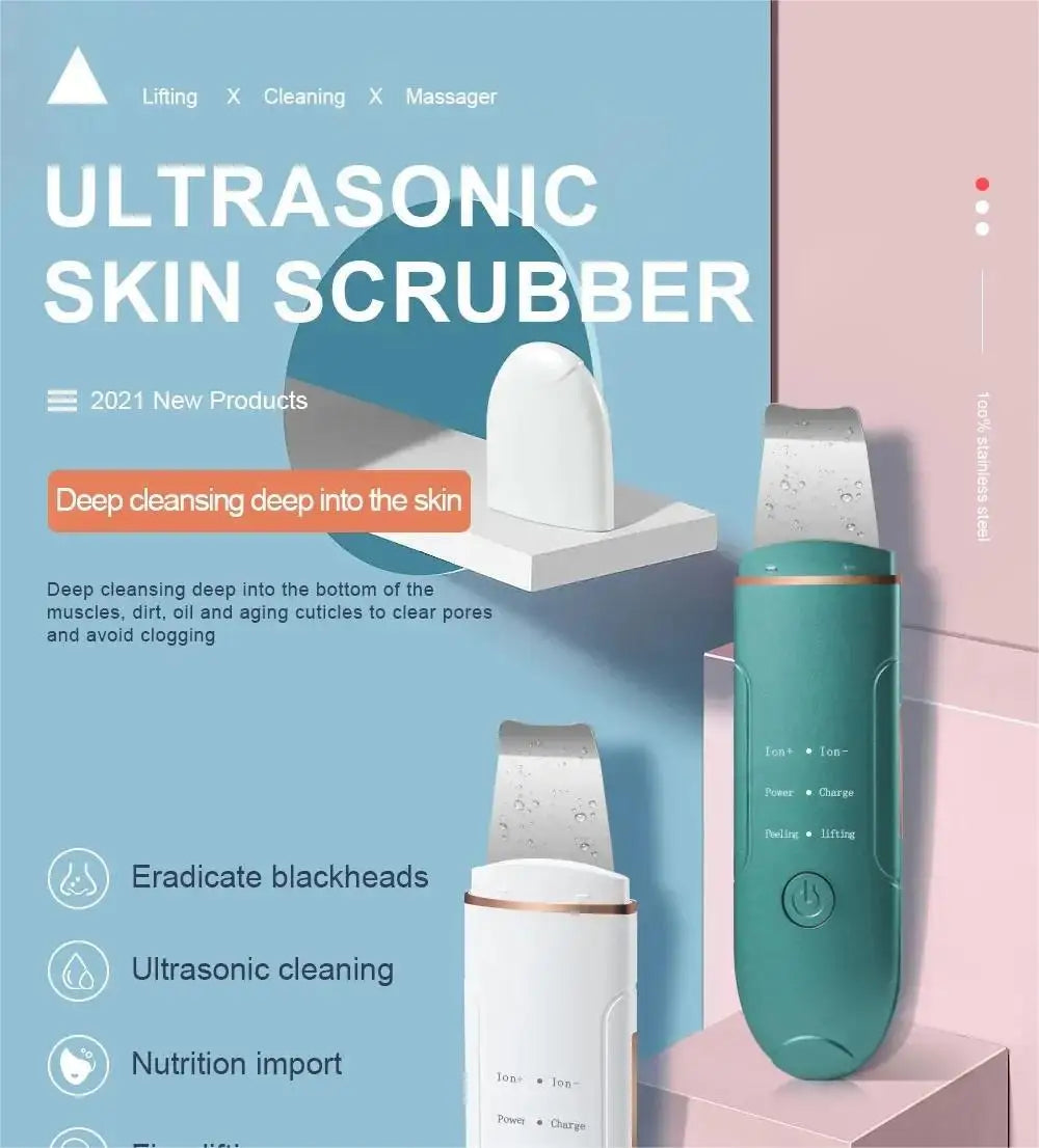 Ultrasonic Facial Cleanser | Ionic Pore Cleaner & Skin Scrubber Facial Cleansing Device QXL