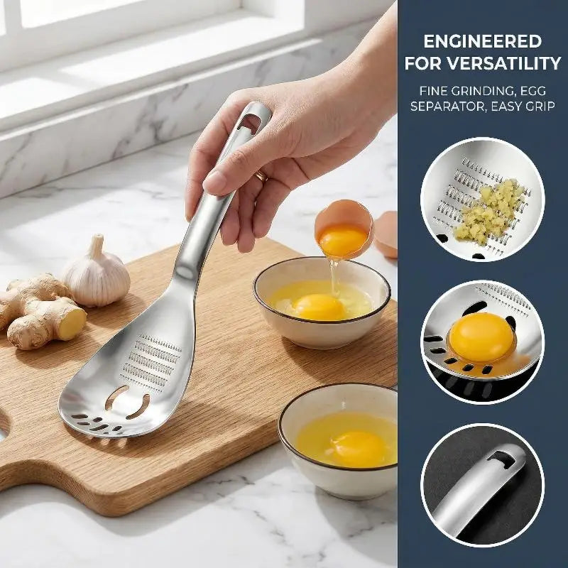 Slotted Spoon with Garlic Grinder | 304 Stainless Steel Kitchen Tool Kitchen Spoon Grinder QXL