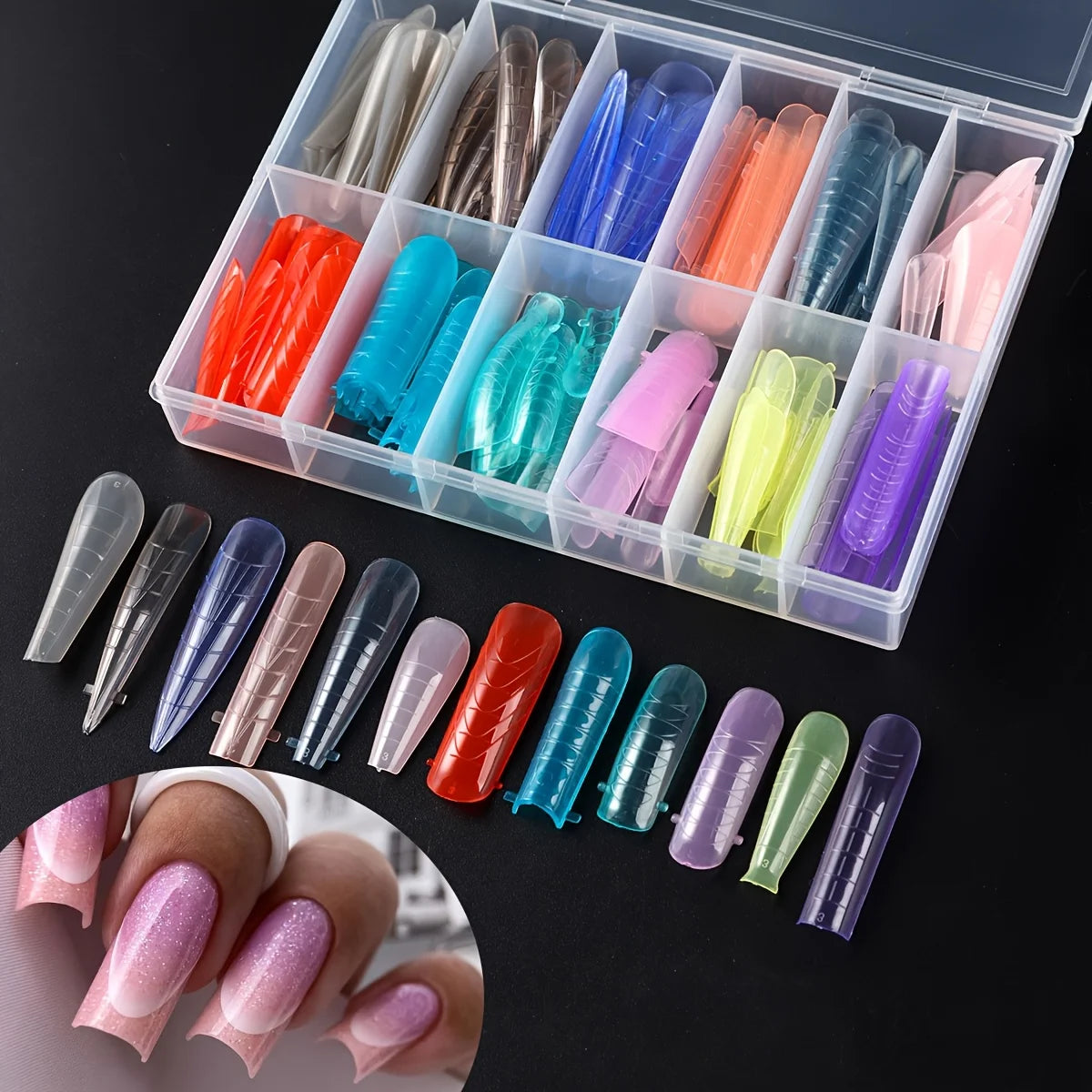 144-Pc Reusable Nail Dual Forms | Colorful Extension Mold Kit Nail Extension Molds QXL