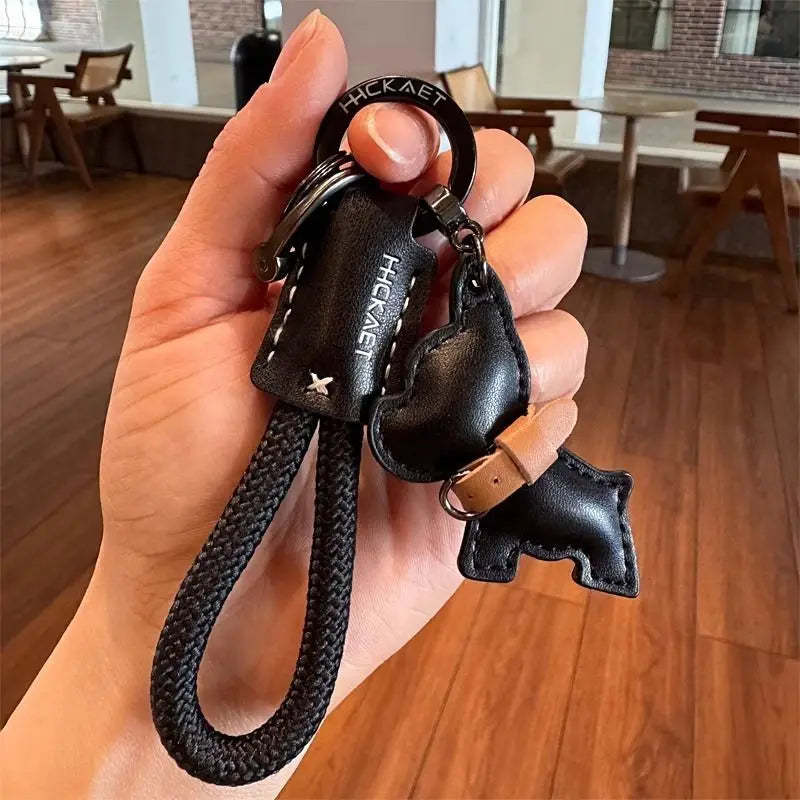 Leather Dog Keychain | Puppy Hanging Rope Car & Bag Charm Leather Keychain Charm QXL A