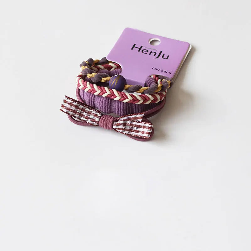 Korean Plaid Hair Ties – High-Elastic Gentle Hold for Girls Hair Ties QXL Purple