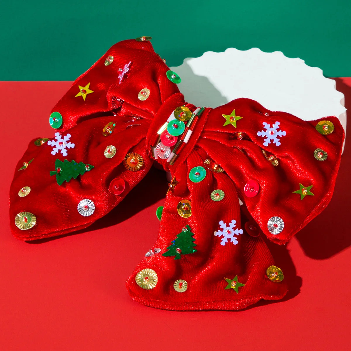 Christmas Butterfly Bow Hair Clip | Snowflake Sequin Velvet Holiday Hair Clip QXL