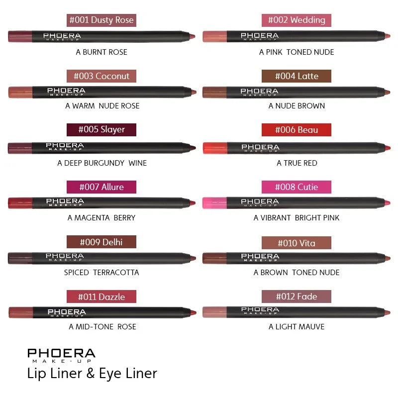 Waterproof Matte Lip Liner Pencil | 12 Colors Long-Lasting Lip Liner Pencil QXL