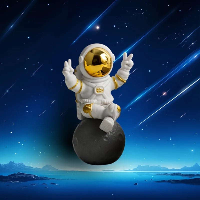 Gold Chrome Astronaut Figurine with Marble Base | Sci-Fi Decor Decorative Figurine QXL
