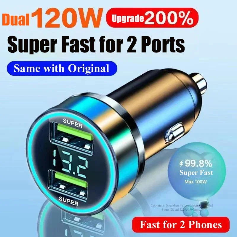 240W Dual USB Car Charger Fast Charging Digital Display Car USB Charger QXL