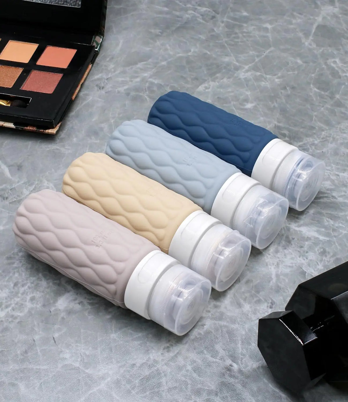 4-Pack 100ml Leak-Proof Silicone Travel Bottles + Toiletry Bag Travel Bottle Set QXL