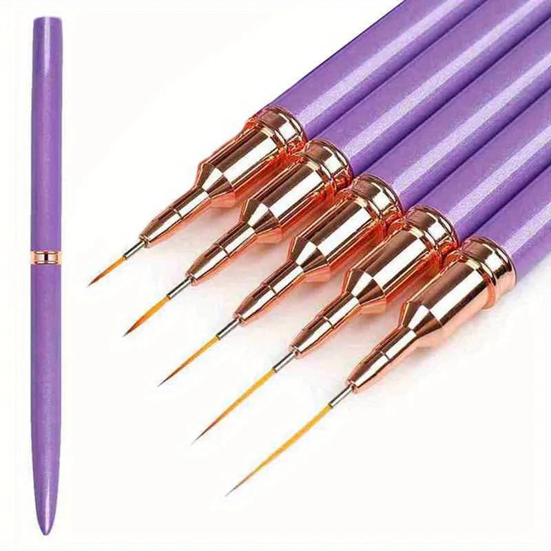 5-Pc Nail Art Liner Brush Set | Striping & UV Gel Painting Nail Art Liner Brushes QXL