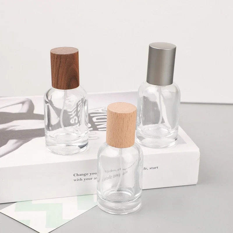 30ml Refillable Glass Perfume Spray Bottle with Walnut Cap Perfume Spray Bottle QXL