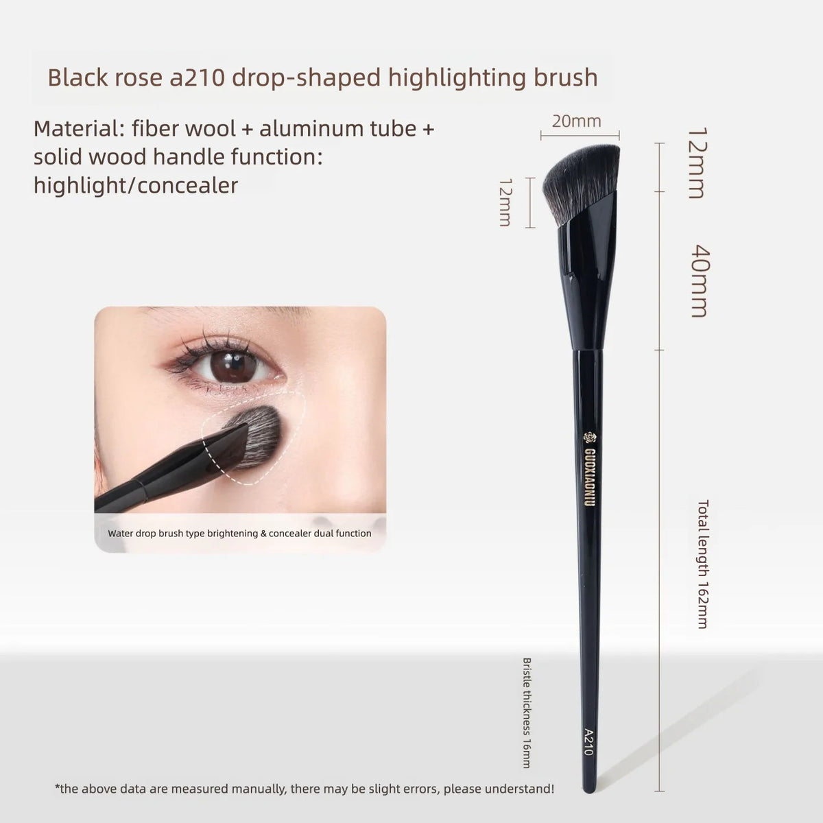Brightening Concealer & Highlighter Brush | Soft Synthetic Concealer Makeup Brush QXL Black Rose A210 Wate