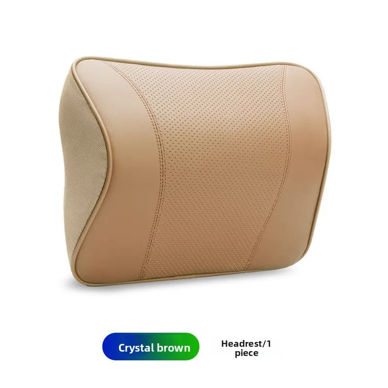 Leather Car Headrest Pillow & Lumbar Cushion | Memory Foam Car Seat Cushion Set QXL C