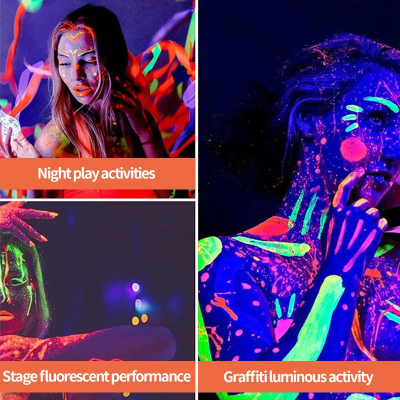 UV Glow Face & Body Paint Set | 8 Colors + Brush, 5-Pack UV Face Body Paint QXL