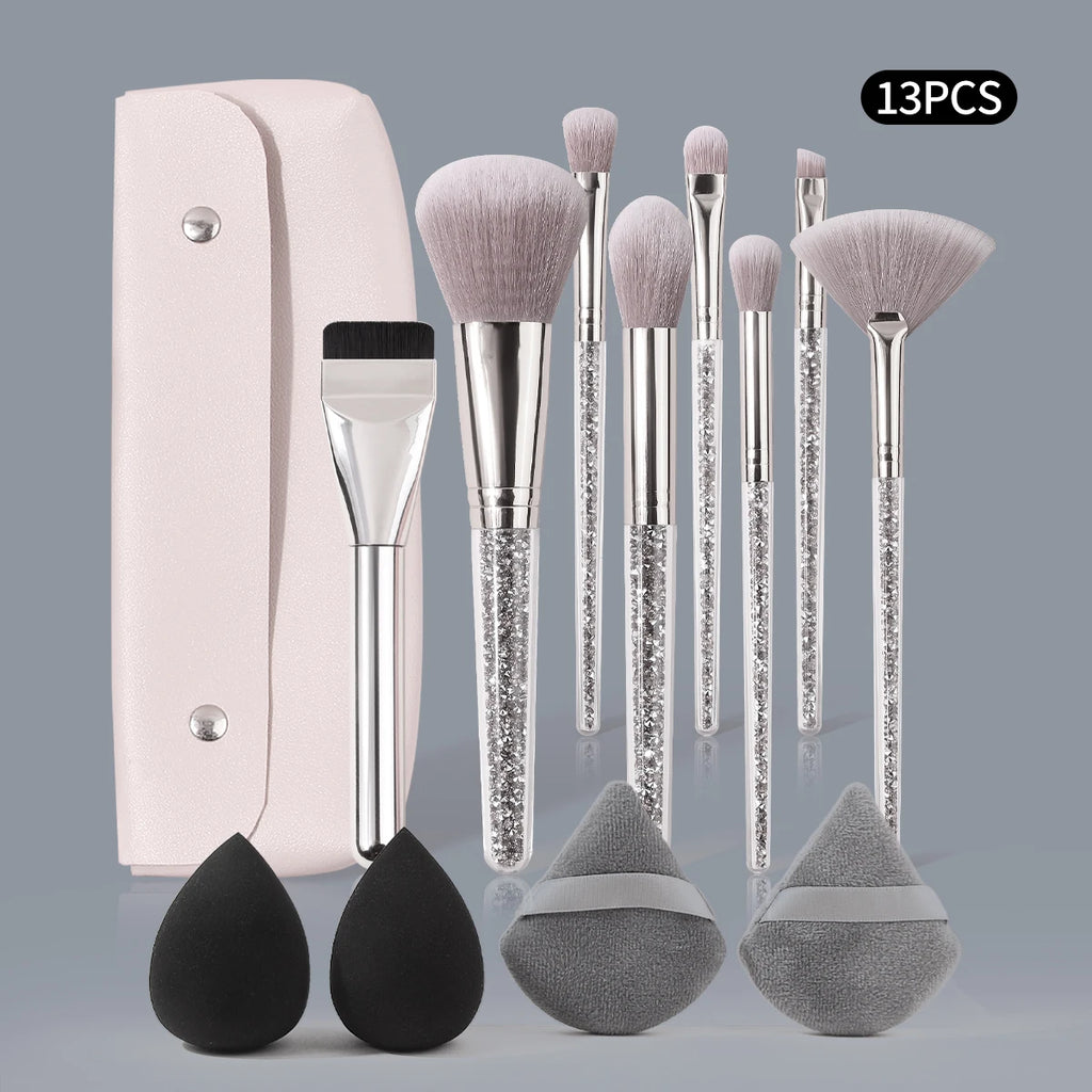 KOSSHOW 13-Pc Silver Diamond Handle Makeup Brush Set Makeup Brush Set QXL