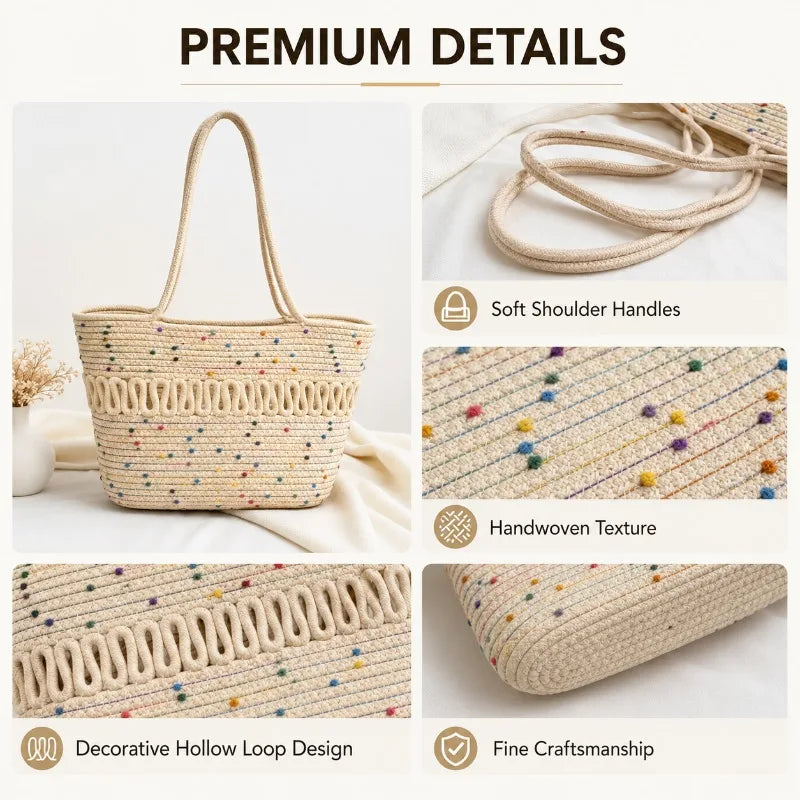Women's Woven Tote Bag | Large Beach & Travel Shoulder Bag Woven Tote Bag QXL
