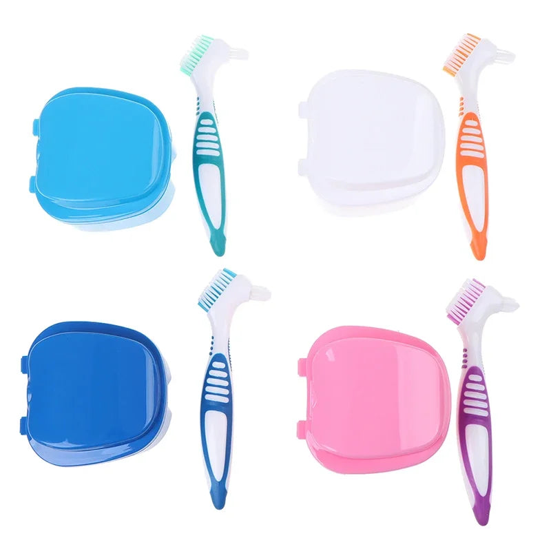 Denture Storage Box with Cleaning Brush | Portable Bath Case Denture Storage Case QXL