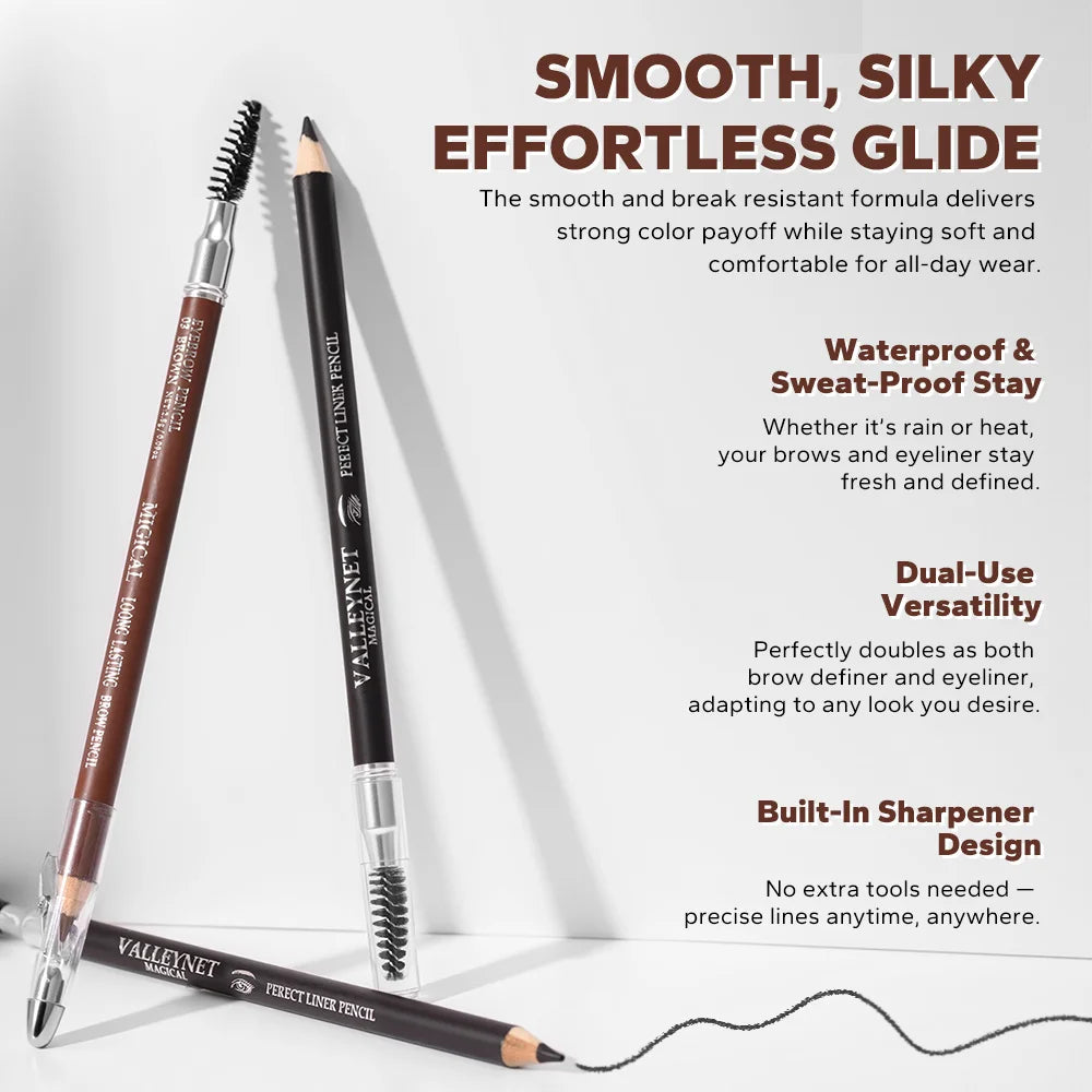 3-Color Waterproof Double-Ended Eyebrow Pencil + Built-In Brush Eyebrow Pencil QXL
