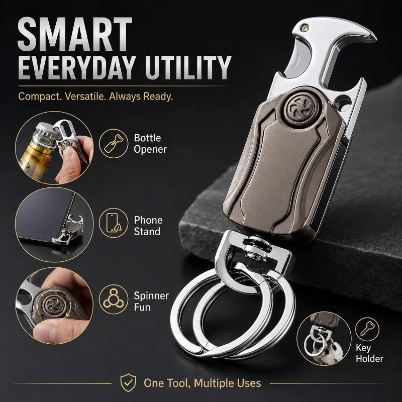 4-in-1 Metal Keychain Fidget Spinner, Bottle Opener & Phone Stand EDC Keychain Tool QXL