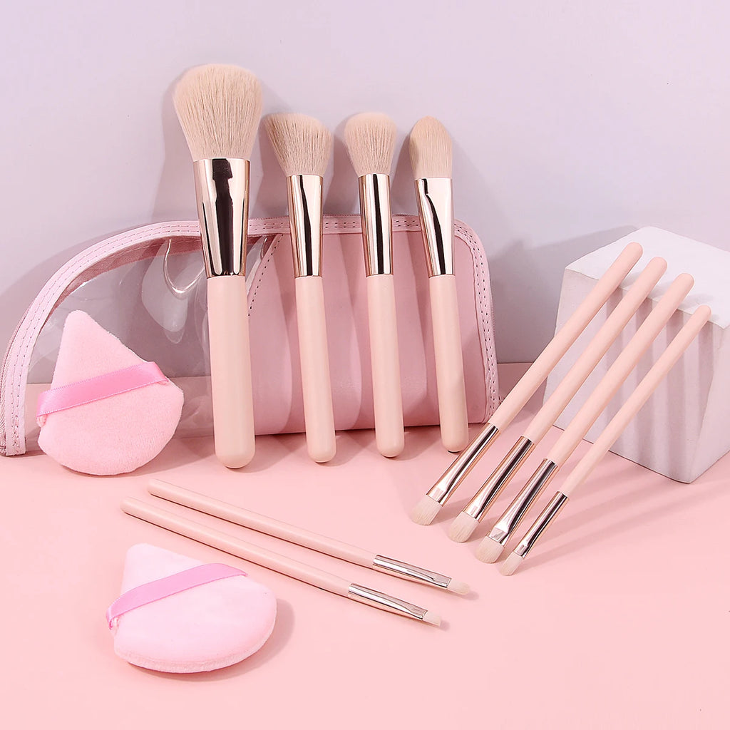 KOSSHOW 13-Pc Makeup Brush Set with Puffs & Pink Zipper Bag Makeup Brush Set QXL