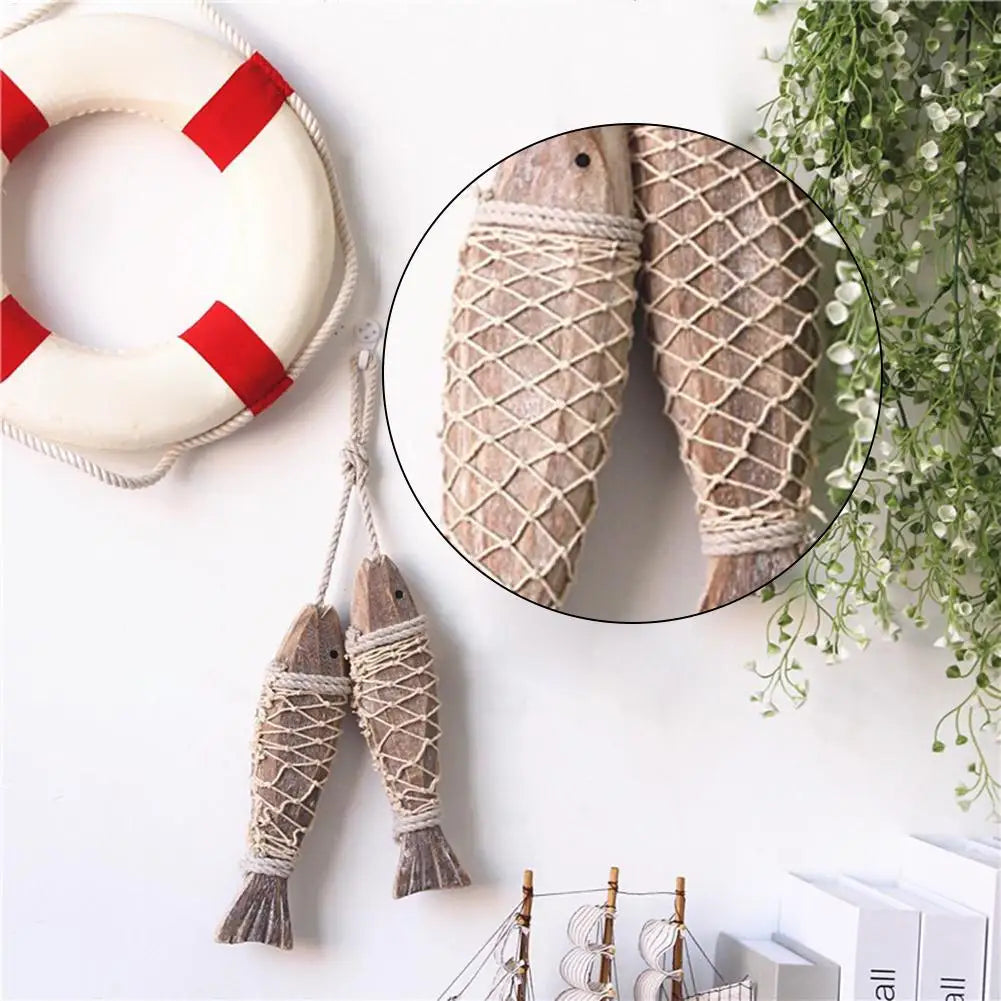 2-Pack Antique Wood Fish Wall Sculpture | Nautical Home Decor Wood Wall Sculpture QXL