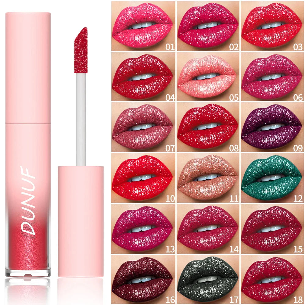18-Color Flash Diamond Lip Gloss – Moisturizing & Long-Lasting Shimmer Lip Gloss QXL
