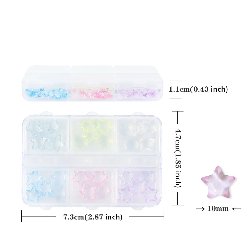 Kawaii Star Resin Nail Charms – 30pc 3D Colorful Decorations Nail Art Charms QXL