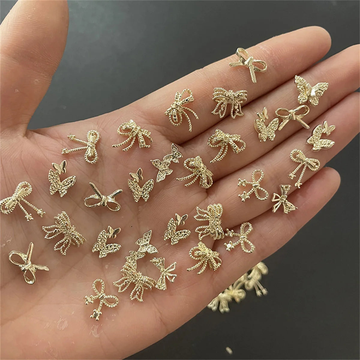 10-Pc 3D Alloy Nail Charms – Bow & Butterfly Rhinestone Set Nail Art Charms QXL
