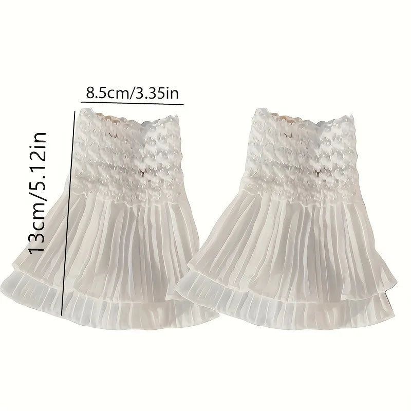 Double Ruffle Lace Fake Cuffs | Pleated Wrist Sleeves for Women Wrist Cuff Accessory QXL