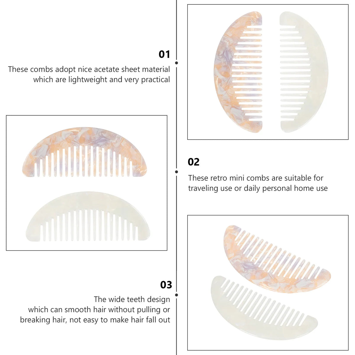 2-Pack Wide Tooth Acetate Hair Combs | Anti-Static Travel Wide Tooth Hair Comb QXL