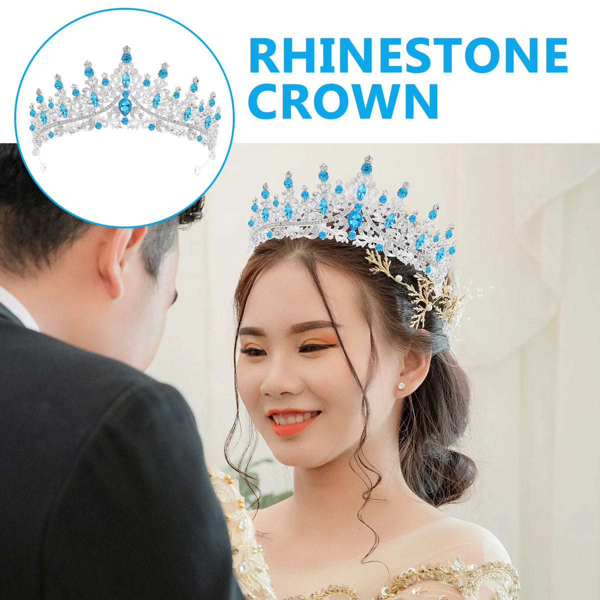 Crystal Rhinestone Crown Tiara | Wedding & Birthday Headpiece Crystal Crown Tiara QXL