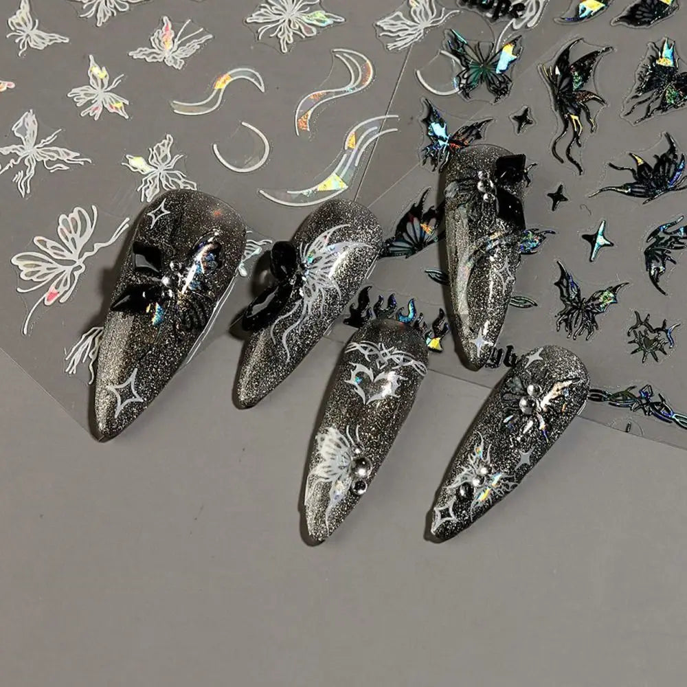 Laser Glitter Nail Stickers – Y2K Butterfly Nail Art Decals Nail Art Stickers QXL
