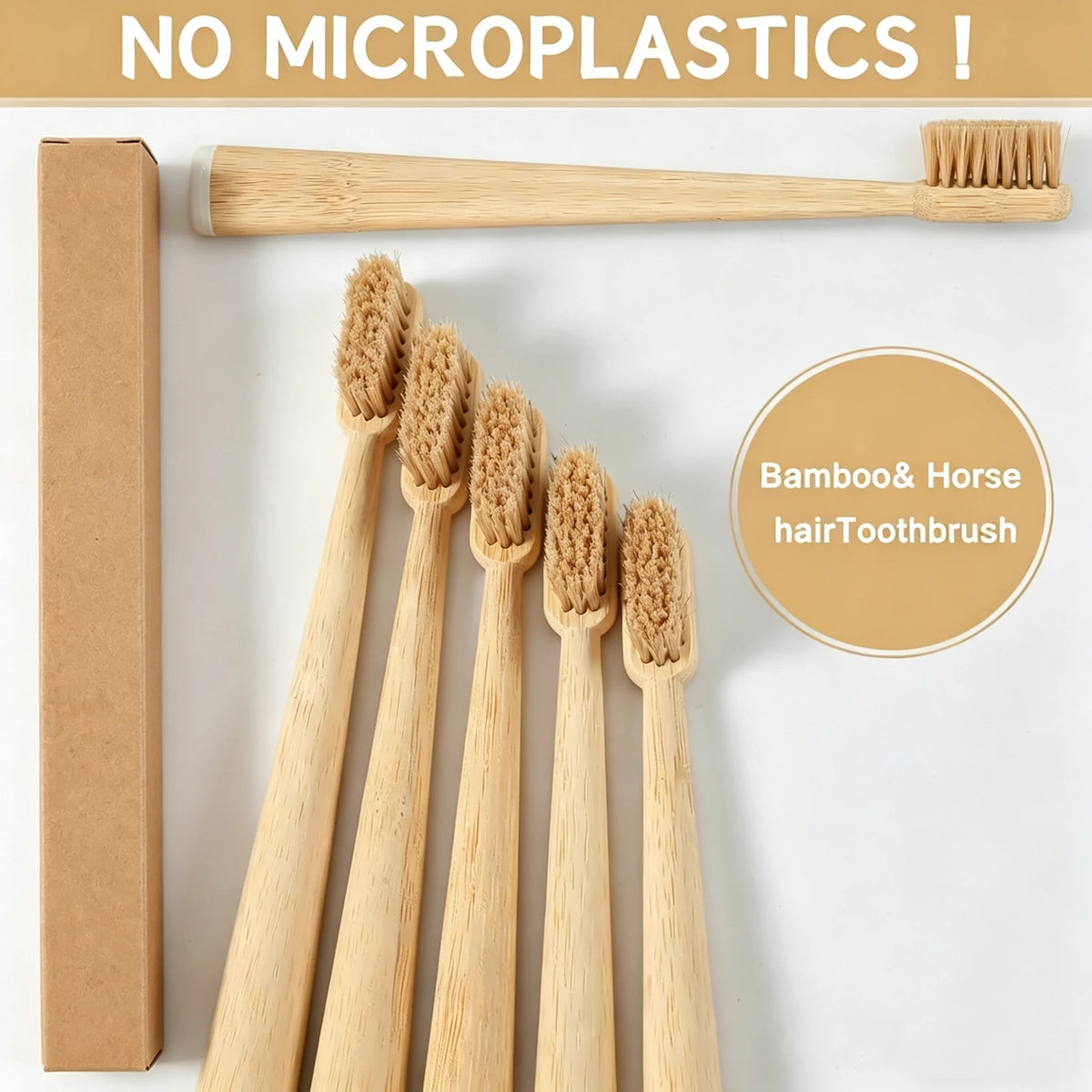 Bamboo Boar Bristle Toothbrush 5-Pack | Eco Compostable Bamboo Toothbrush QXL 5pack Boar Bristles