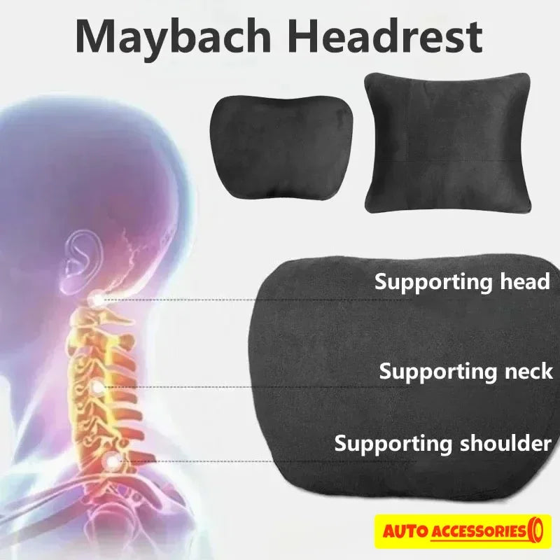 Car Headrest Neck Cushion | Maybach-Style Suede Pillow Car Neck Cushion QXL