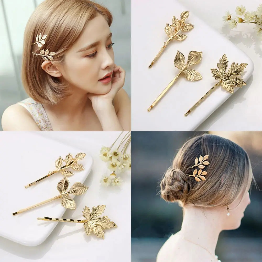 Metal Leaf Hair Clip Barrette | Elegant Bridal Bobby Pin Hair Clip Barrette QXL