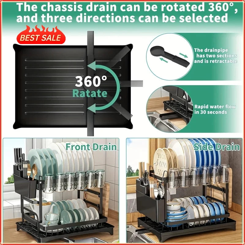 Double-Layer Kitchen Rack with Drainage & Lockable Stand Kitchen Storage Rack QXL