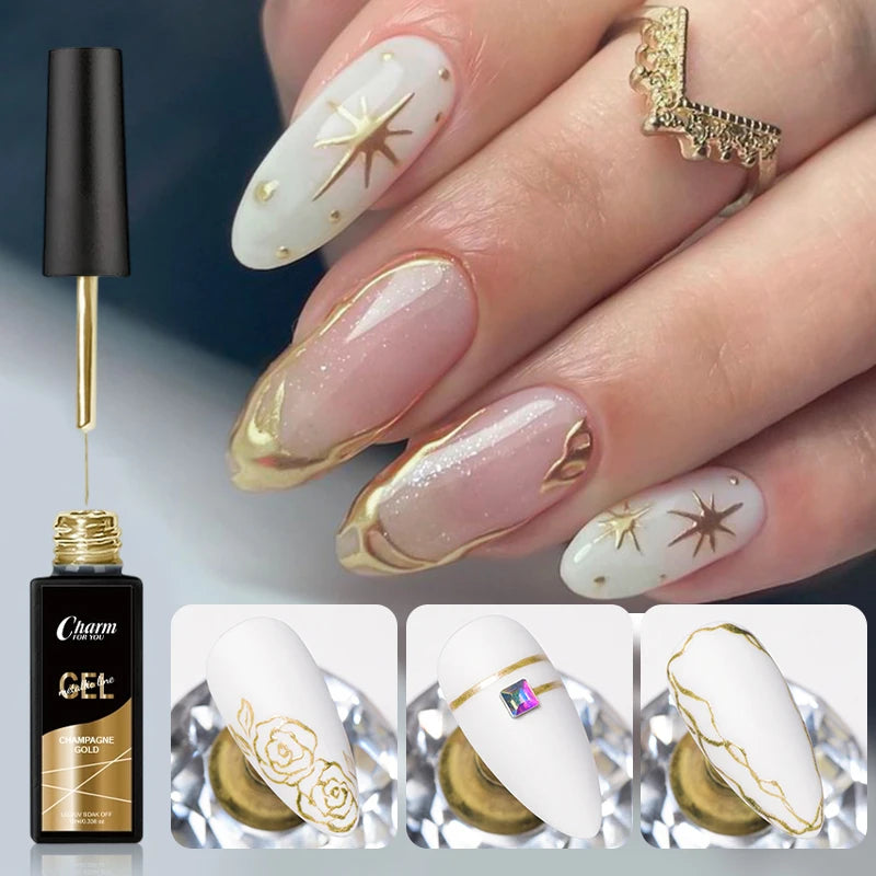 Metallic Liner Nail Gel Polish 3 Colors UV/LED Soak Off 10ml Nail Art Gel Polish QXL 01