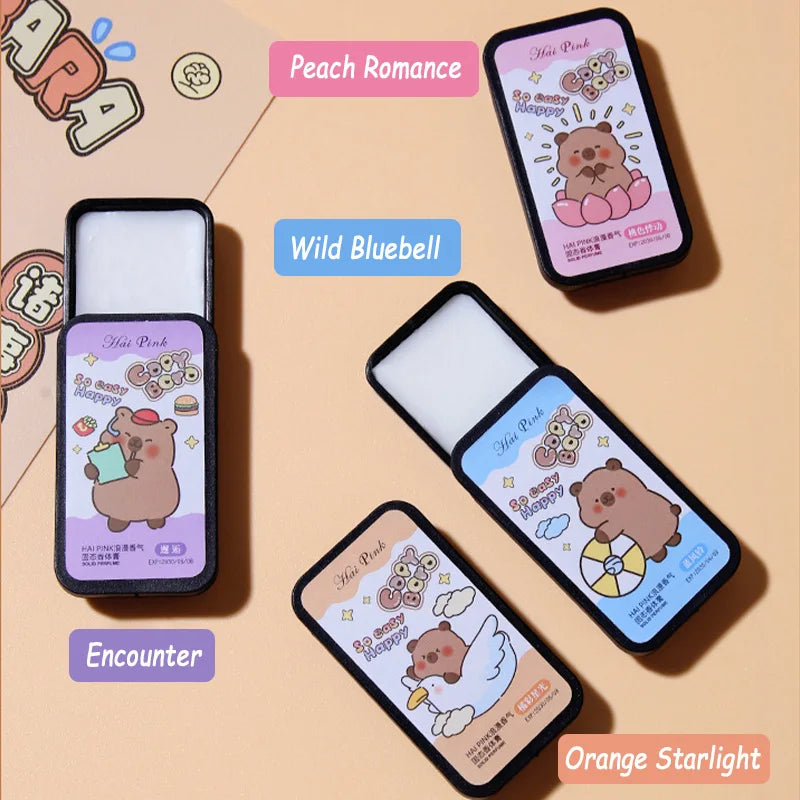 4-Pc Capybara Solid Perfume Balm Set | Portable Floral Scent Solid Perfume Set QXL