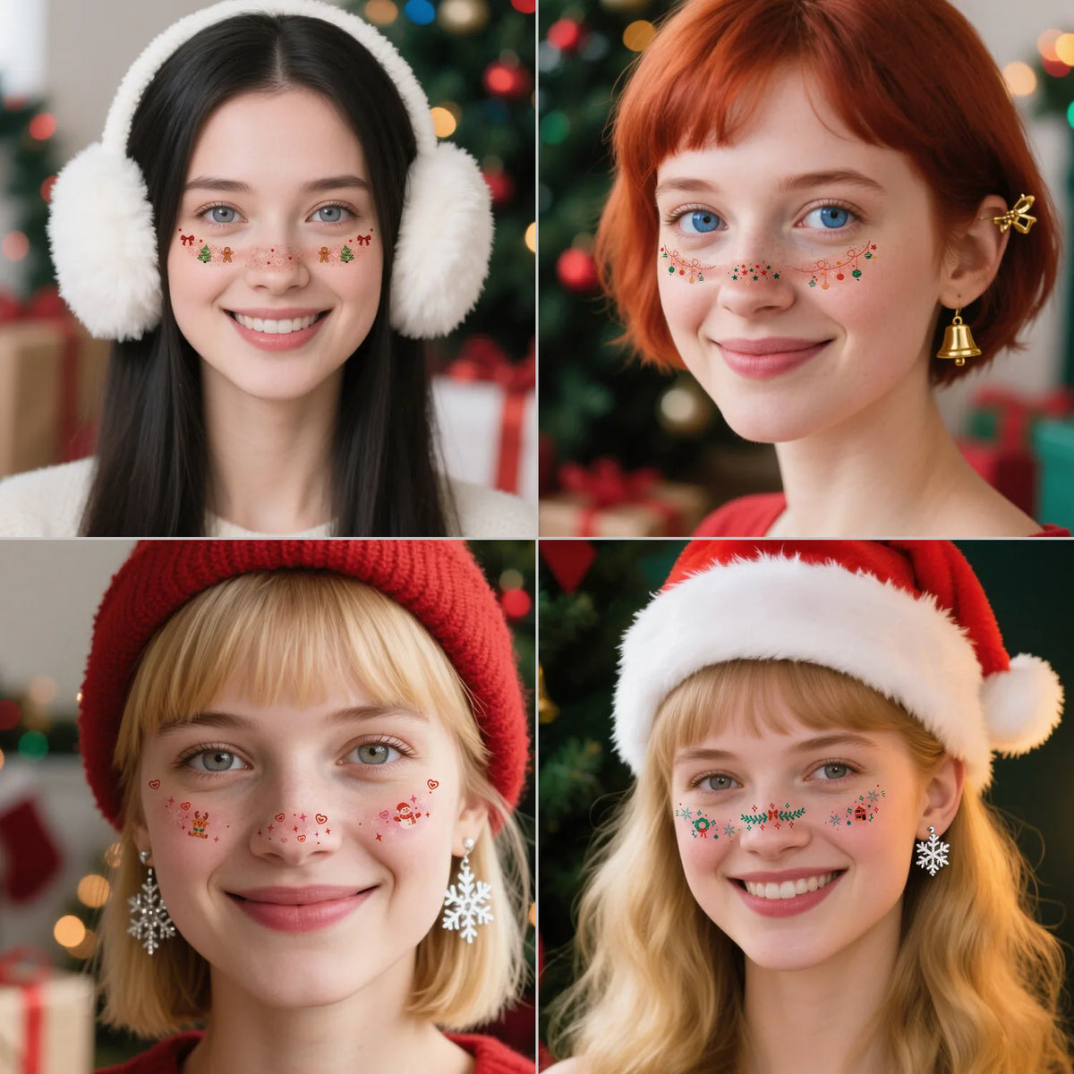 6-Pack Christmas Freckle Temporary Tattoo Stickers | Cute Girls Temporary Tattoo Stickers QXL