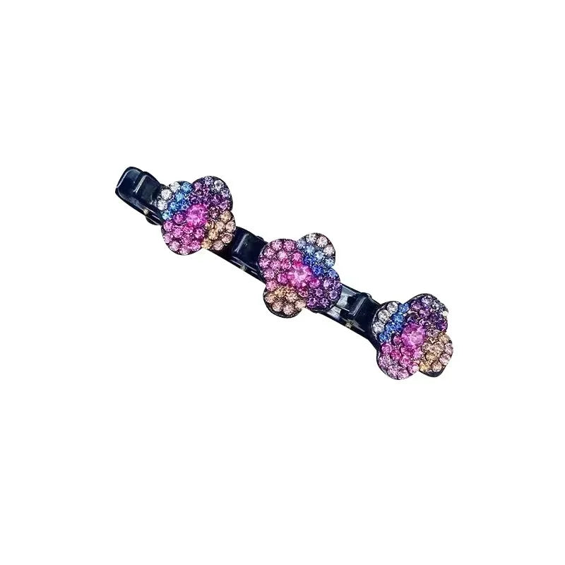 Crystal Flower Braided Hair Clips for Women & Girls Crystal Hair Clip QXL