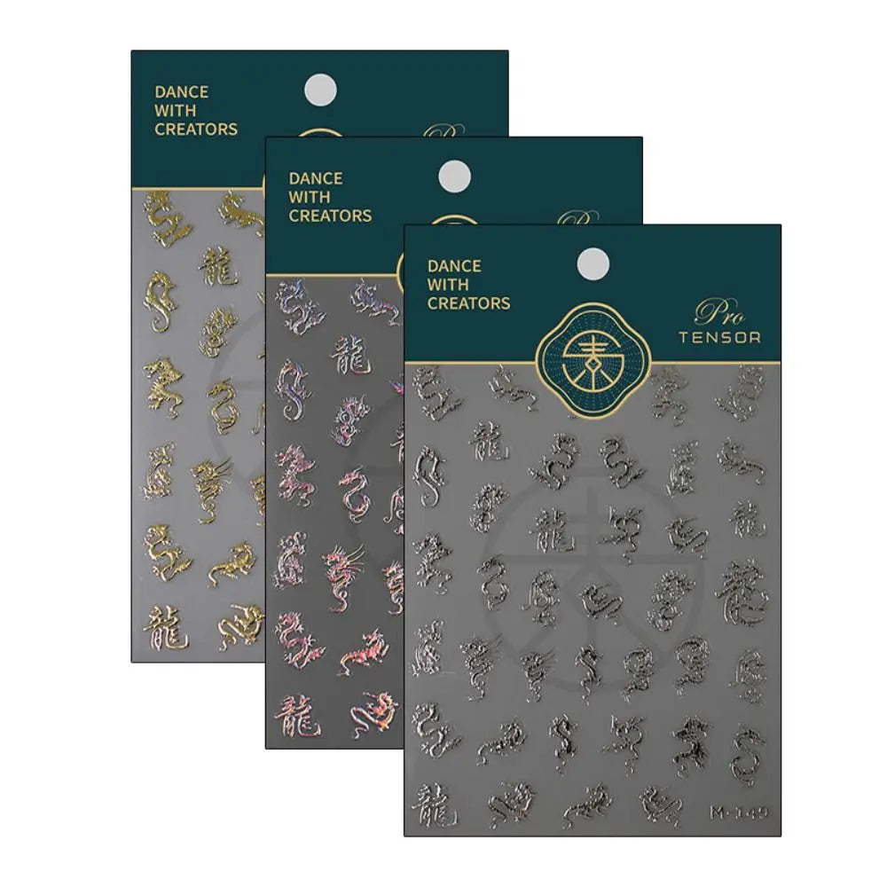 3D Dragon Metallic Nail Stickers | Gold & Silver Mirror Decals Nail Art Stickers QXL