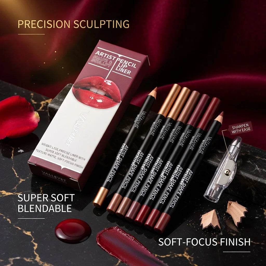 7-Pc Matte Lip Liner Set with Sharpener | Long-Lasting Lip Liner Set QXL