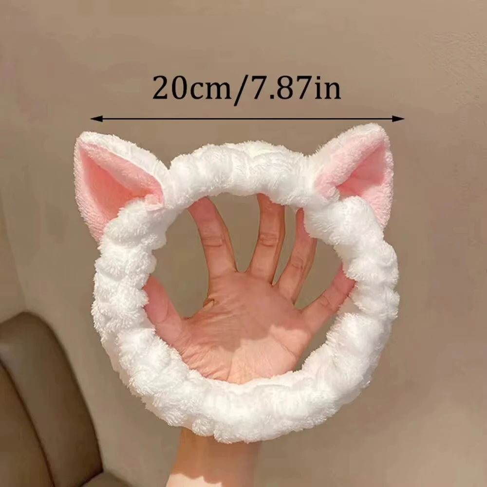 Coral Fleece Cat Ear Headband | Soft Makeup & Face Wash Band Hair Headband QXL 1Pc-White