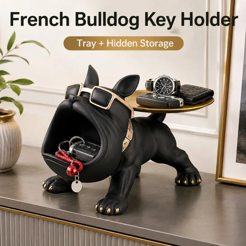 French Bulldog Key Tray Organizer | Resin Statue & Gold Tray Decorative Key Tray QXL
