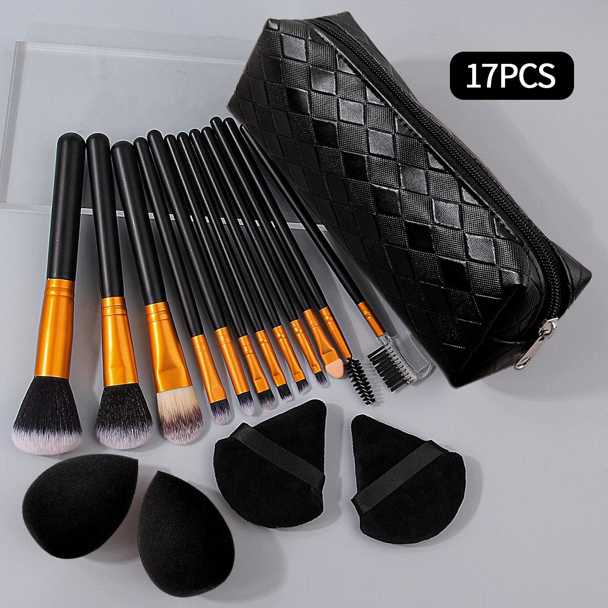Makeup Brush Set with Sponge, Covers & Bag | 1–17 Pieces Makeup Brush Set QXL