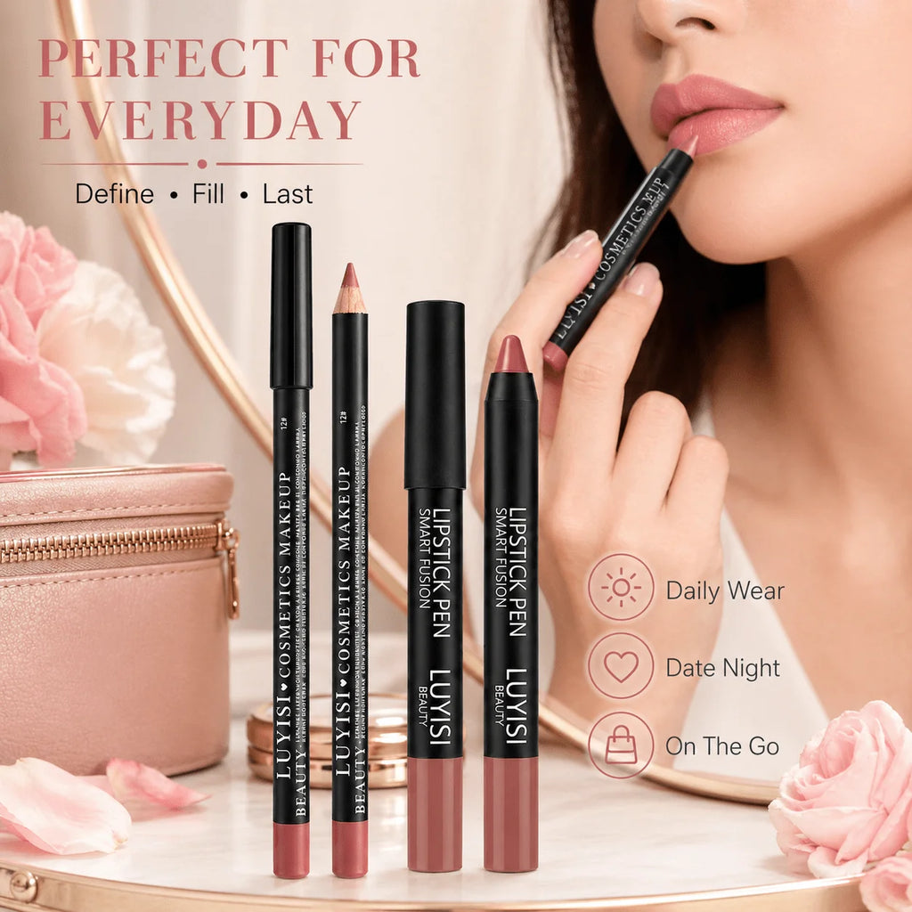 Velvet Lip Set – Matte Lip Liner & Waterproof Lipstick Pencil 2pc Lip Liner & Lipstick Set QXL