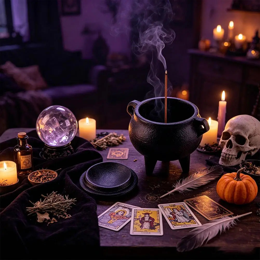 Cast Iron Cauldron Incense Burner with Lid | Gothic Decor Incense Burner QXL