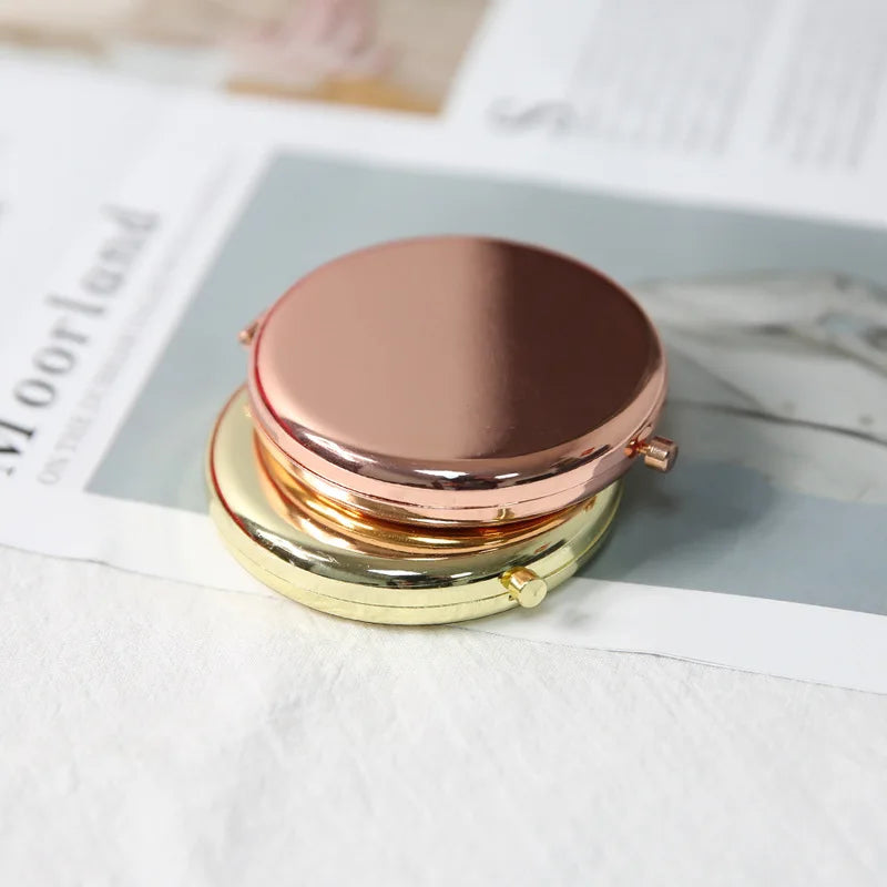 Double-Sided Folding Pocket Mirror | Rose Gold Round Mini Pocket Makeup Mirror QXL