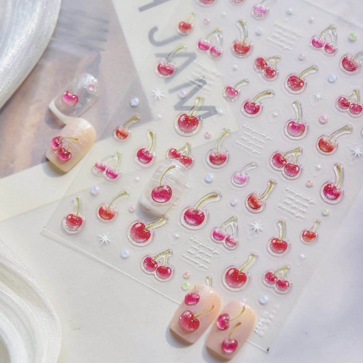 5D Summer Fruit Nail Stickers – Cherry Jelly Pink DIY Decals Nail Art Stickers QXL